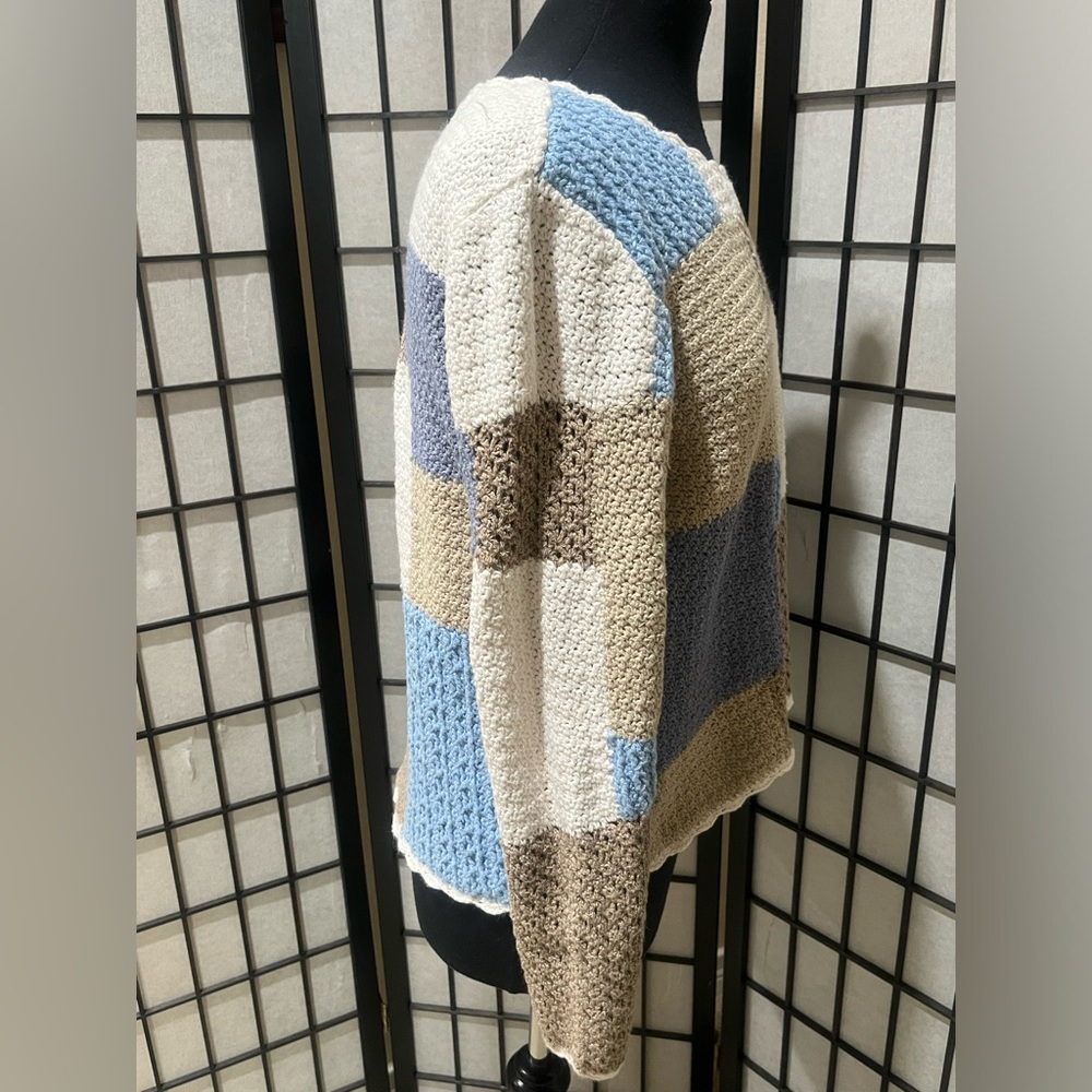 CRAZY HORSE CROCKET PATCHWORK SWEATER, BLUE-WHITE… - image 3